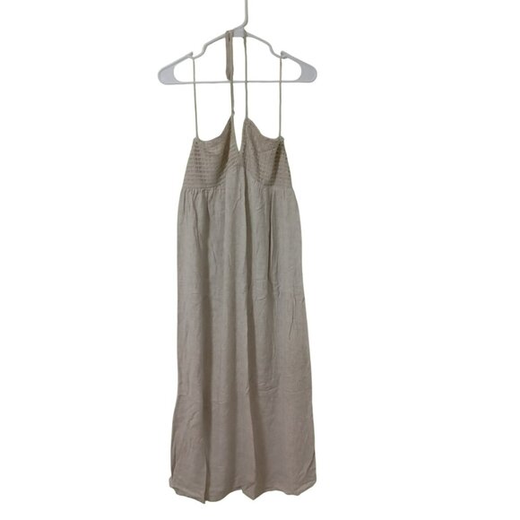 TIFFISI Beige Halter Maxi Dress With Smocked Bodice & Tie-Back Womens Size S - Picture 2 of 9